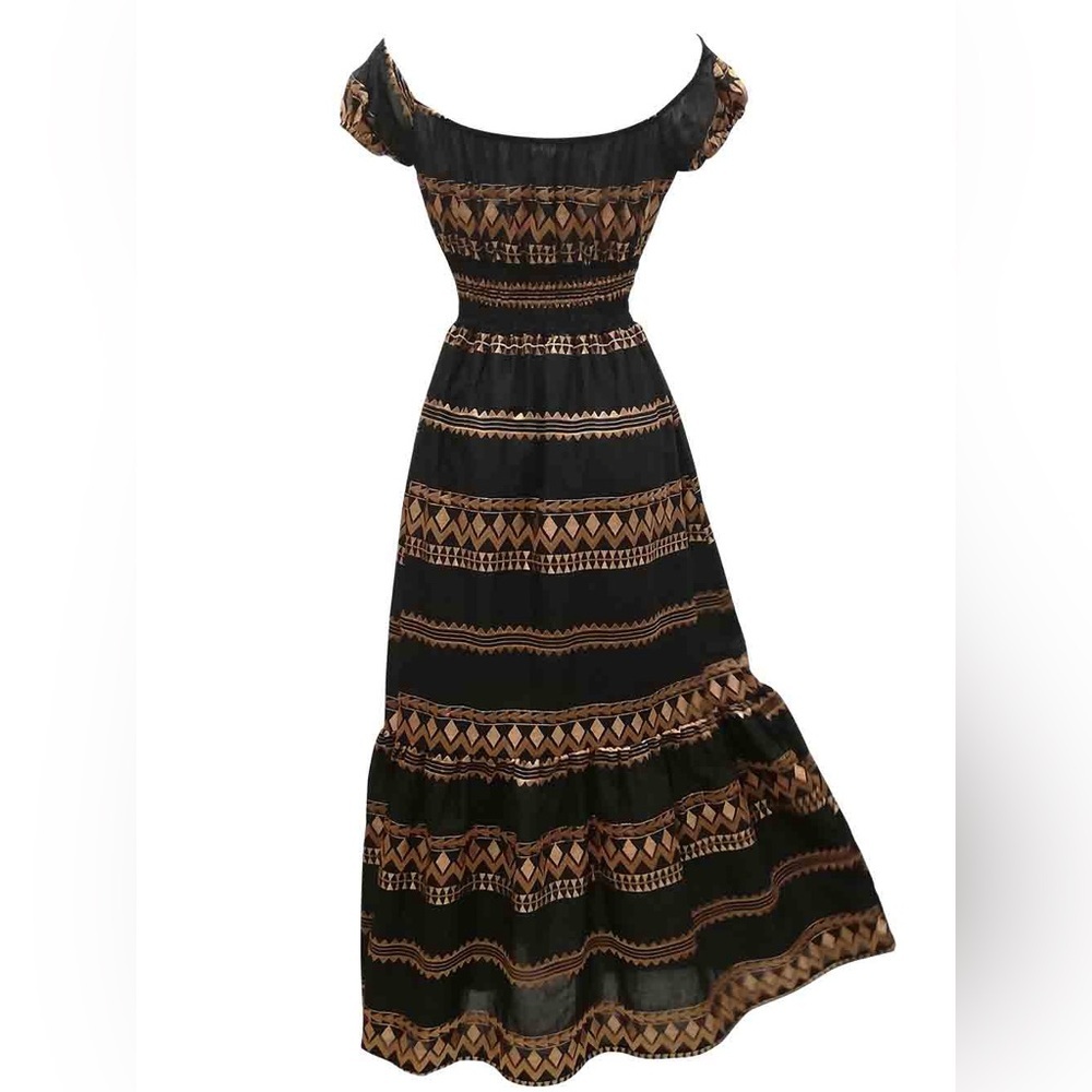 Coocu Resorts Greek Black Bronze Embroidered Corset Maxi Beach Dress EUC Size S - Picture 6 of 12